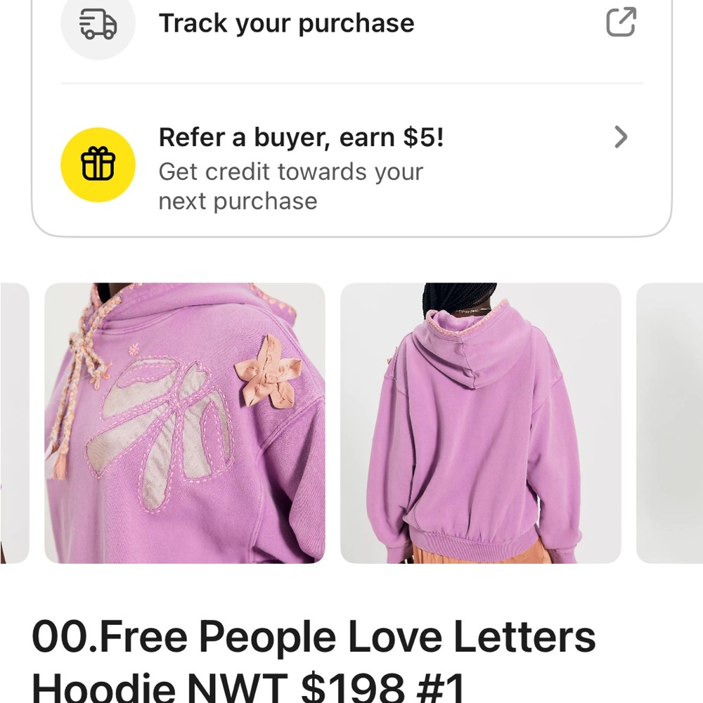 Free People Purple Floral love letters Hoodie